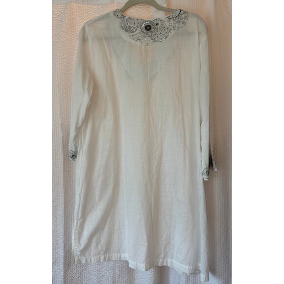 Chico's Womens White Sequin Embellished Boho‎ Cotton Tunic Top Coverup Size 3 - Picture 2 of 10